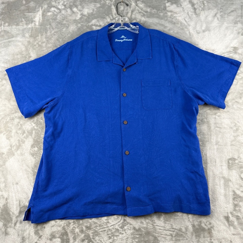 Tommy Bahama Shirt Mens XXL Camp Blue Silk Paisley Jacquard Button-Down EUC
